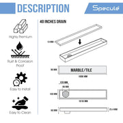 Tile Insert Shower Drain Channel (40 x 4 Inches) with Cockroach Trap (304 Grade) - by Specule